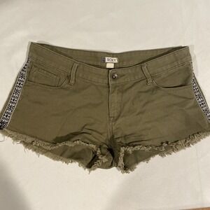 Roxy Olive Cutoff Denim Shorts Low Rise Y2K Distressed Raw Hem Embroidered 27